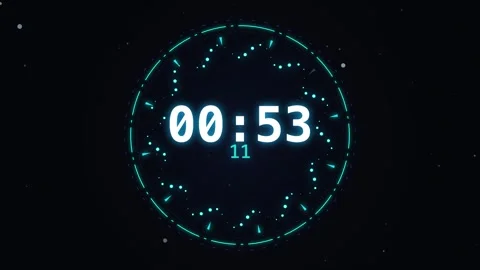 Digital countdown timer from 60 seconds to 0, futuristic blue neon clock on.. Stock Footage 337482446