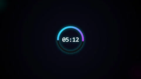 Digital countdown timer clock animation with a glowing neon circular Stock Footage 346430947