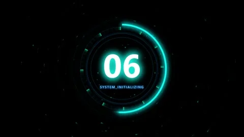 Digital Countdown Timer Display with Neon Ring and System Initializing Stock-Footage 346797448