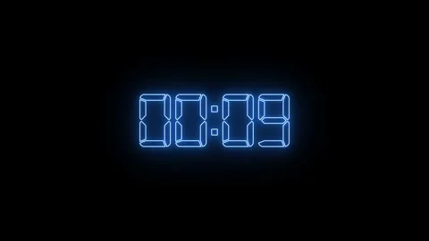 Digital countdown timer displaying blue neon seconds from ten to zero on bl.. Stock Footage 338253377