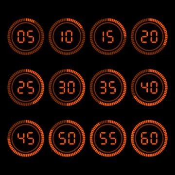 Digital countdown timer with five minutes interval. 스톡 일러스트