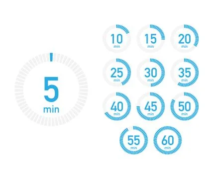 Digital countdown timer with five minutes interval in modern style. Set of 12 Stock Illustration