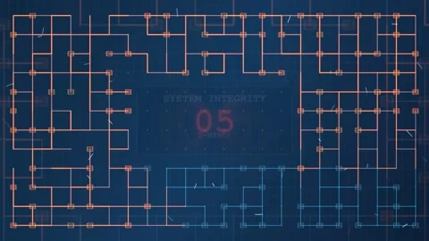 Digital Countdown Timer with Futuristic Circuit Board Interface and System Stock Footage 343154762