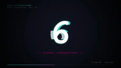 Digital Countdown Timer with Glitch Effect and Signal Interrupted Text on Dark Stock Footage 345755635