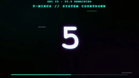 Digital countdown timer with glitch effects and futuristic hud elements on dark Stock Footage 345750885