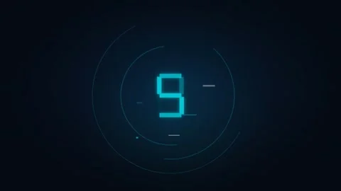 Digital Countdown Timer with Glowing Blue Numbers and Circular HUD Interface on Stock Footage 340022882