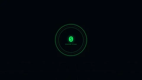 Digital countdown timer with a glowing green circular HUD interface Stock Footage 346430916