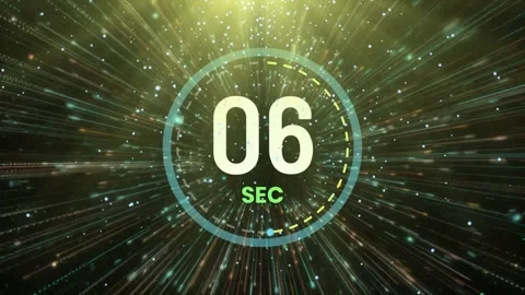 Digital countdown timer with golden light particles and radial motion blur for Video stock 346215815