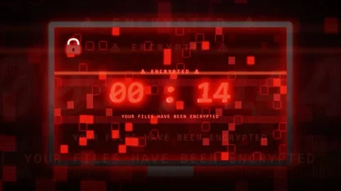 Digital Countdown Timer on Red Cyber Security Screen Indicating Encrypted Files Vidéo 343152697