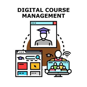 Digital course management system organizing online education Stock Illustration