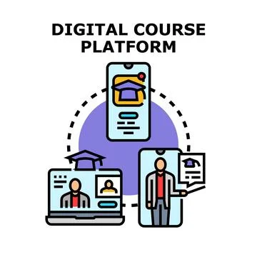 Digital course platform connecting students and educators online Stock Illustration