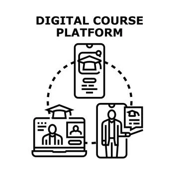 Digital course platform connecting students and educators online Stock Illustration