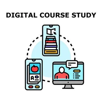 Digital course study engaging in online education Stock Illustration