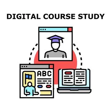 Digital course study learning online education concept Stock Illustration