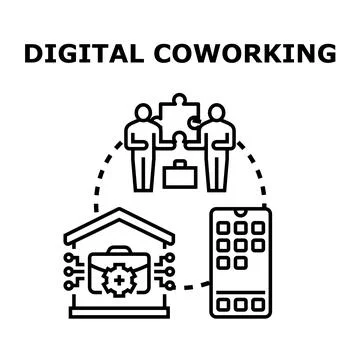 Digital coworking concept with remote work and online collaboration Stock Illustration
