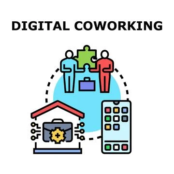 Digital coworking concept with remote work and online collaboration Stock Illustration