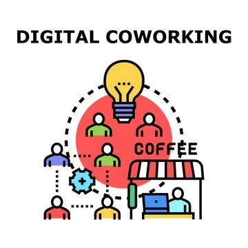 Digital coworking concept with shared ideas and networking Stock Illustration