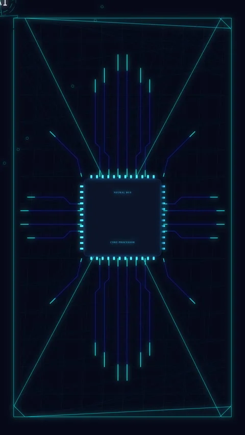 Digital cpu circuit board connectivity, future data tech processor Stock Footage 348328525