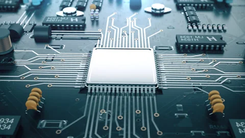 Digital CPU circuit on motherboard 스톡 동영상 211805307
