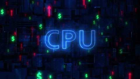 Digital CPU Market Growth with Dollar Symbols and Rising Price Arrows Stock Footage 331294510