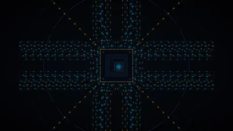 Digital cpu processor circuit board animation with glowing data flow and cy.. Stock Footage 337567137
