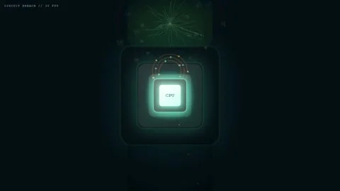 Digital CPU processor with system failure warning alert on dark futuristic Stock Footage 341828933