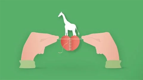 Digital craft design in concept of "Save animal wildlife". Manipulation art i Stock Illustration