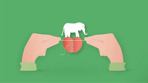 Digital craft design in concept of "Save animal wildlife". Manipulation art i Stock Illustration