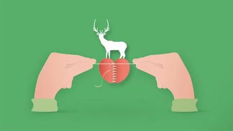 Digital craft design in concept of "Save animal wildlife". Manipulation art i Stock Illustration