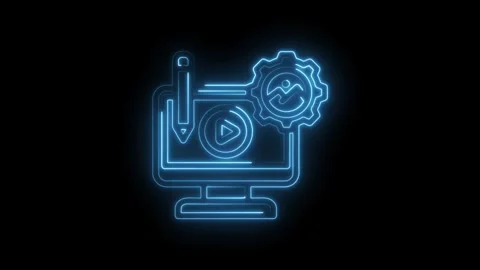 Digital creation process icon animated neon blue lines on black background .. Stock Footage 346137072