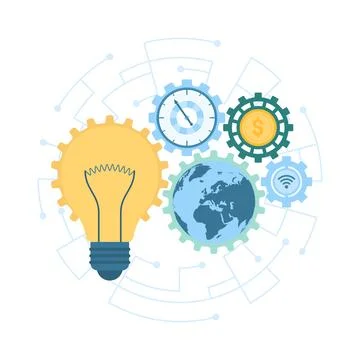 Digital creative solution, global innovation, light bulb and globe, money inside Illustration