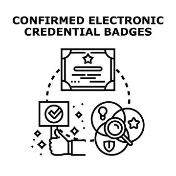 Digital credential confirmation badges authentication certification Stock Illustration