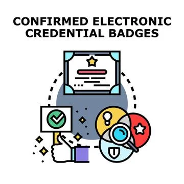 Digital credential confirmation badges authentication certification Stock Illustration