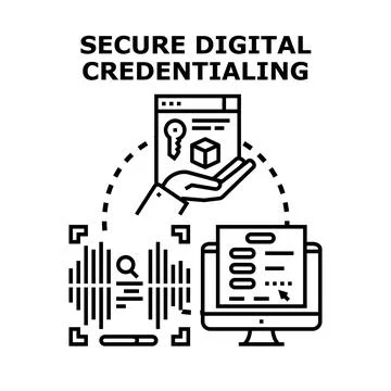 Digital credentialing system ensuring secure online identity access Stockillustratie