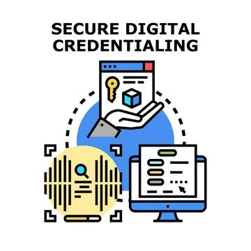 Digital credentialing system ensuring secure online identity access Stockillustratie