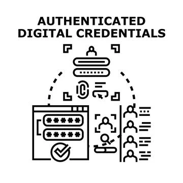 Digital credentials authentication process securing user access Stock Illustration