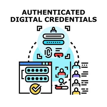 Digital credentials authentication process securing user access Stock Illustration