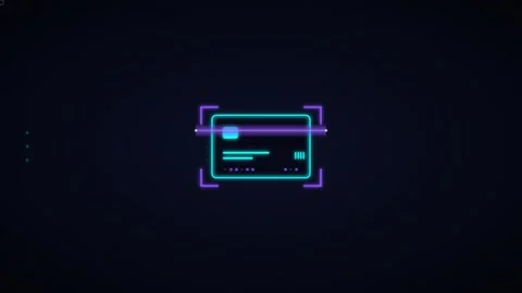 Digital credit card payment scanning interface with neon hud motion finance 库存影片 344862039