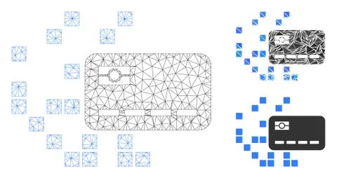 Digital Credit Card Vector Mesh Wire Frame Model and Triangle Mosaic Icon Stock Illustration