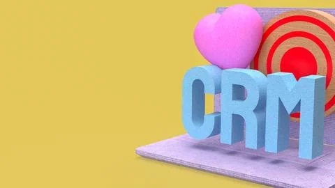 Digital CRM Marketing Strategy with Heart and Target on Laptop 3d render. Stock Illustration