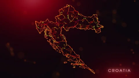 Digital Croatia Map Motion Reveal With Abstract Red And Orange Plexus Netwo.. Stock Footage 330731412
