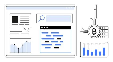 Digital Cryptocurrency Analysis with Blockchain Visualization and Market Da.. Stock Illustration