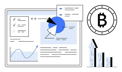 Digital Cryptocurrency Data Analysis with Bitcoin Symbol and Growth Graph i.. Stock Illustration