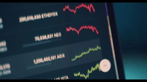 Digital cryptocurrency market data displayed on a computer screen Stock Footage 347487379