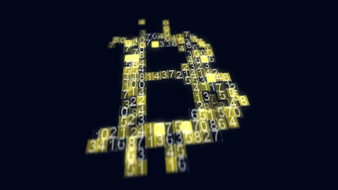 Digital Cryptocurrency is mined to form a bit coin, Digital money exchange BTC Stock Footage 152070897