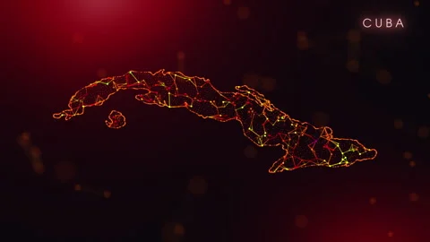 Digital Cuba Map Motion Reveal With Abstract Red And Orange Plexus Network .. Stock Footage 331588917