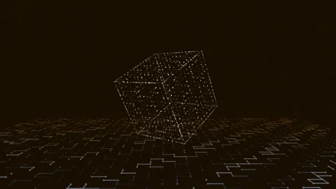 Digital cube with data points on digital grid, technology concept Stock Footage 340141150