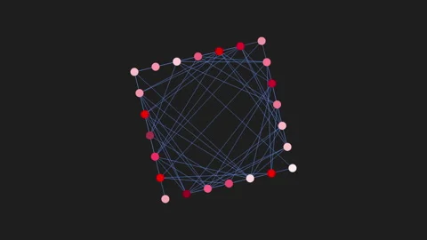 Digital cube with neon dots and lines on black gradient Stock Footage 240900625