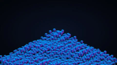 Digital Cube Terrain Loop - Blue Purple Voxel Blockchain Data Backdrop Video stock 341792647