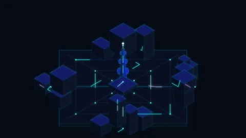 Digital cubes and data network on futuristic cyber grid animation Stock Footage 347199876